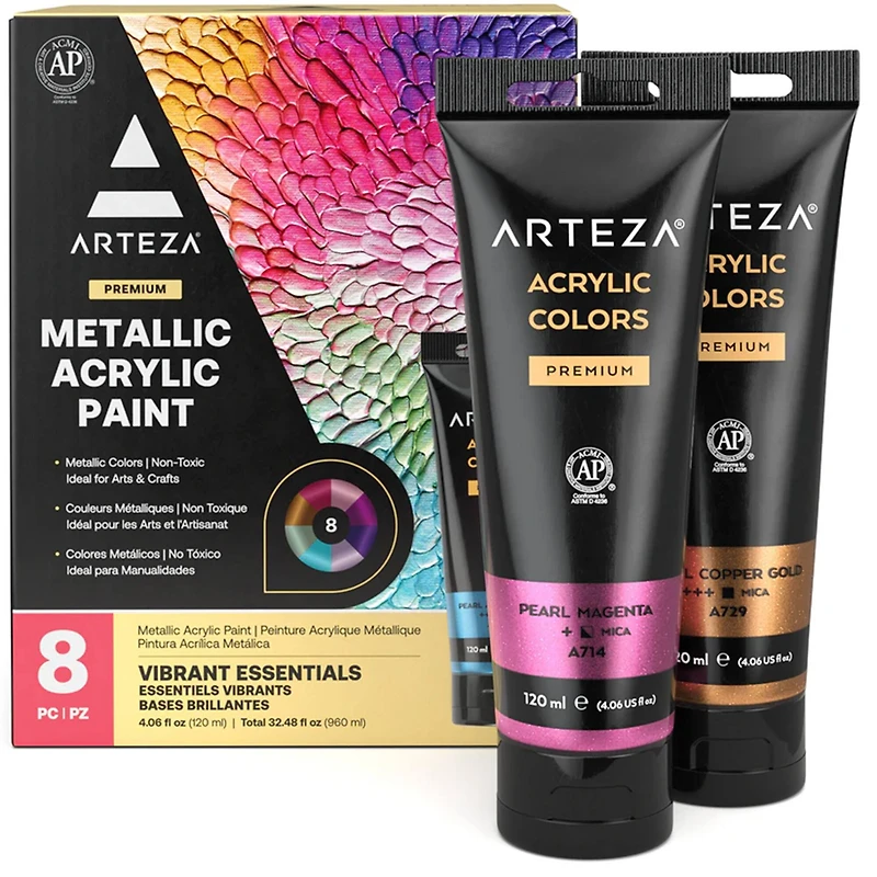 Arteza® Vibrant Essentials Metallic Acrylic Paint Set