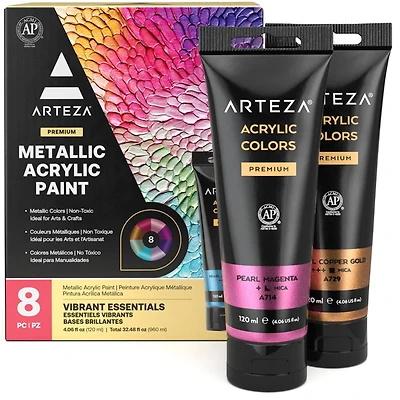 Arteza® Vibrant Essentials Metallic Acrylic Paint Set