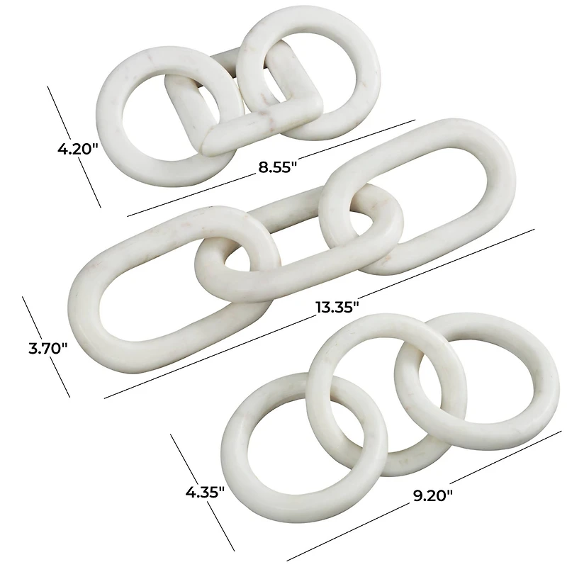 White Marble Geometric 3-Link Chain Sculpture Set
