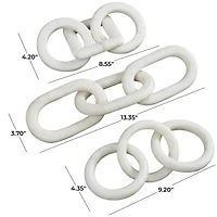 White Marble Geometric 3-Link Chain Sculpture Set