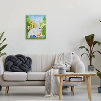 Stupell Industries Happy Easter Spring Bunny Rabbit Phrase Baby Chicks Canvas Wall Art