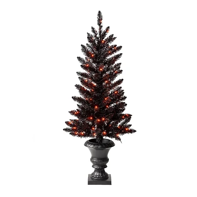 4ft. Pre-Lit Black Artificial Halloween Tree, LED Orange Lights