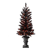 4ft. Pre-Lit Black Artificial Halloween Tree, LED Orange Lights