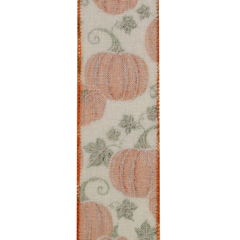 Reliant 2.5" x 10yd. Muslin Wired Leafy Pumpkin Sparkle Ribbon