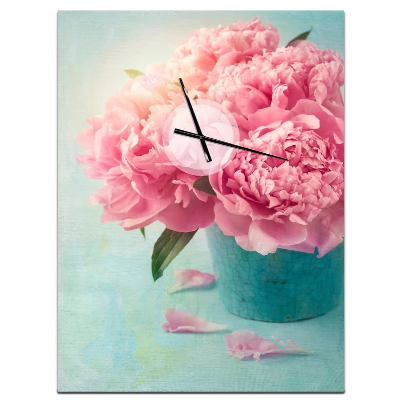Designart Pink Peony Flowers in Vase Floral Wall Clock