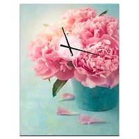 Designart Pink Peony Flowers in Vase Floral Wall Clock