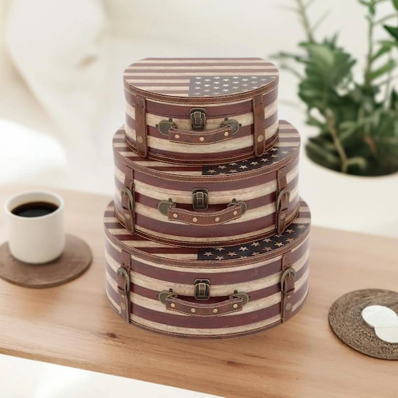 Traditional Wooden American Flag Decorative Box Set