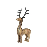 Hello Honey® 12.5" Natural & Black Mango Wood Standing Reindeer with Aluminum Antlers