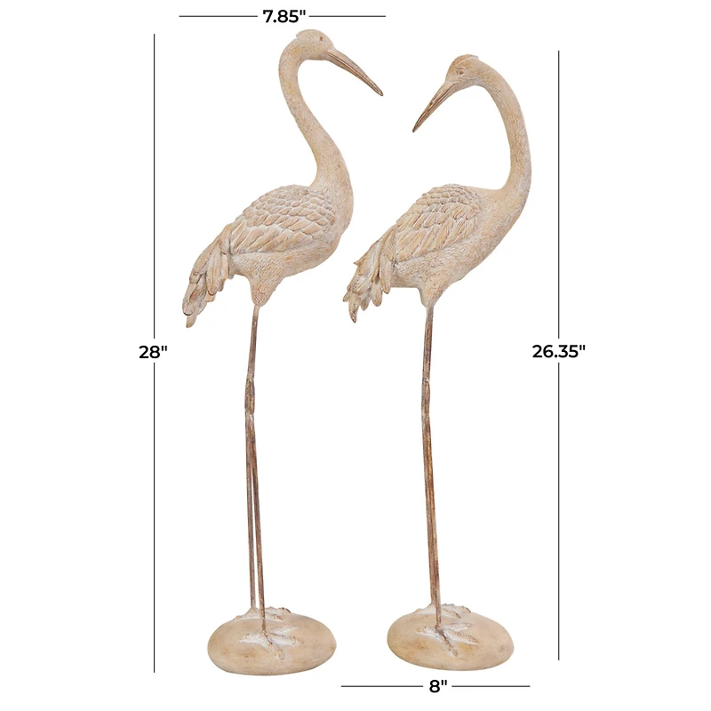 Cream Carved Crane Sculpture Set