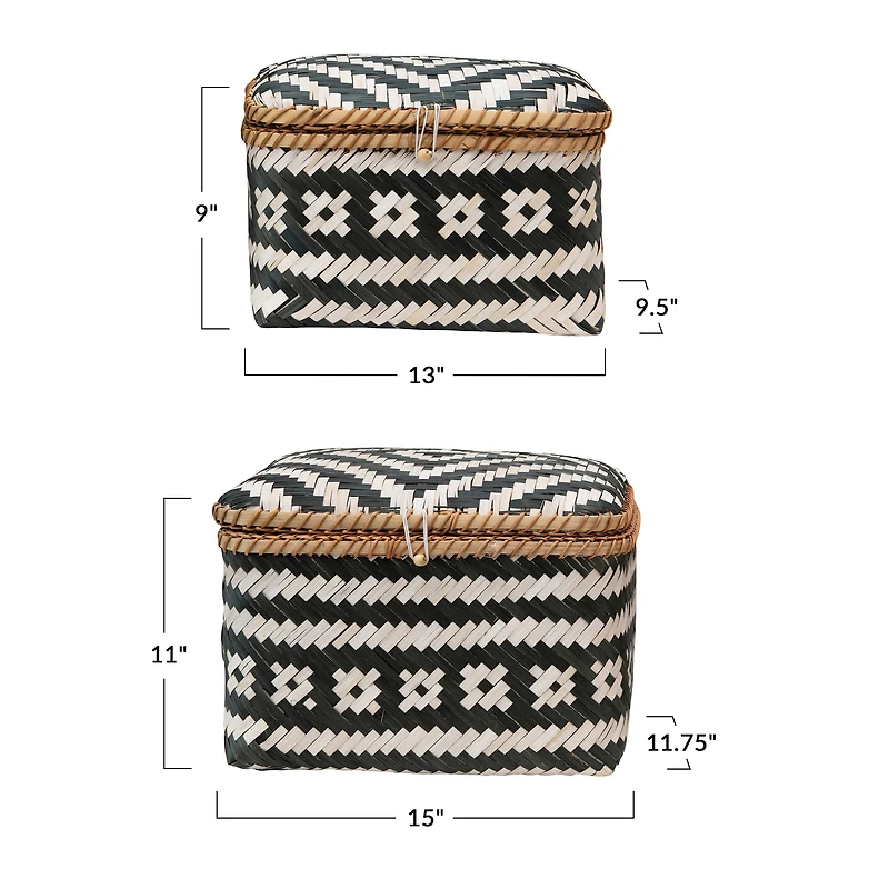 Hello Honey® Black & White Hand-Woven Bamboo Boxes with Lids & Closures Set