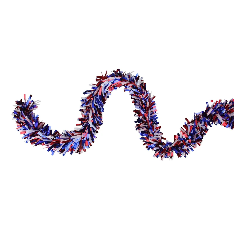 12ft. Red, White & Blue Wide Cut Patriotic Tinsel Garland