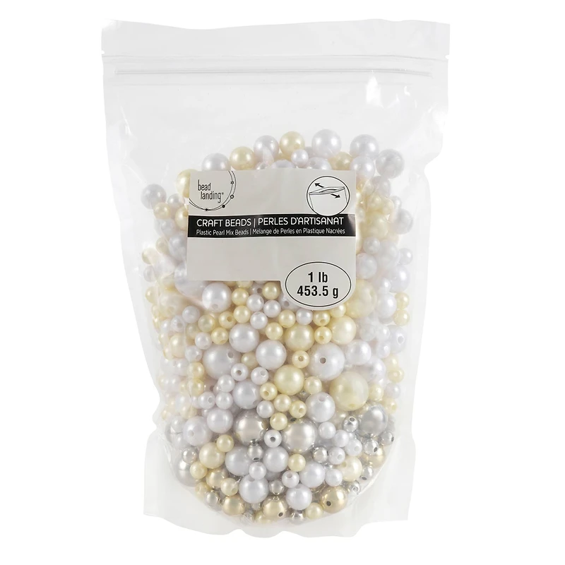 White, Cream & Gold Pearl Plastic Mix Craft Beads by Bead Landing®