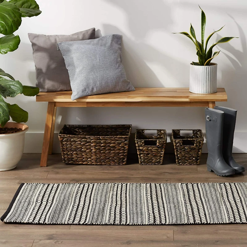 DII® Black Dobby Stripe Hand-Loomed Rug, 2.5ft. x 6ft.