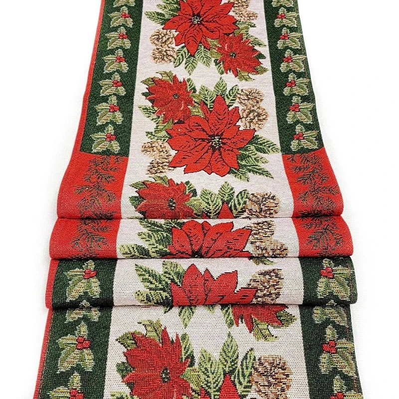Wizardi 13.75" x 67" Poinsettia Christmas Table Runner