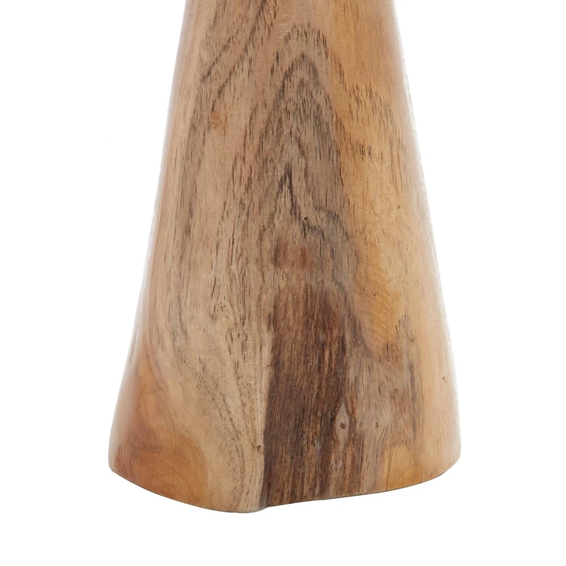 Brown Teak Wood Mushroom Sculpture Set