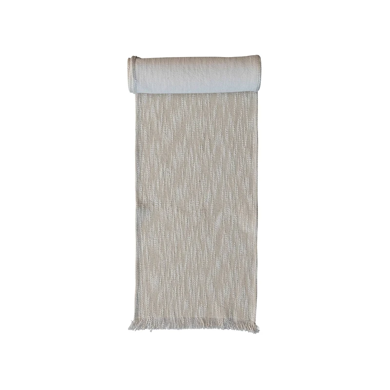 Hello Honey® 108" Natural Woven Cotton Slub Table Runner with Metallic Gold Thread & Fringe