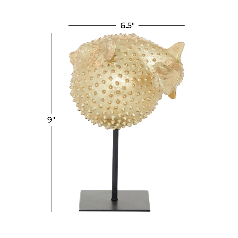 Gold Polyresin Coastal Fish Sculpture, 9" x 7" x 5"