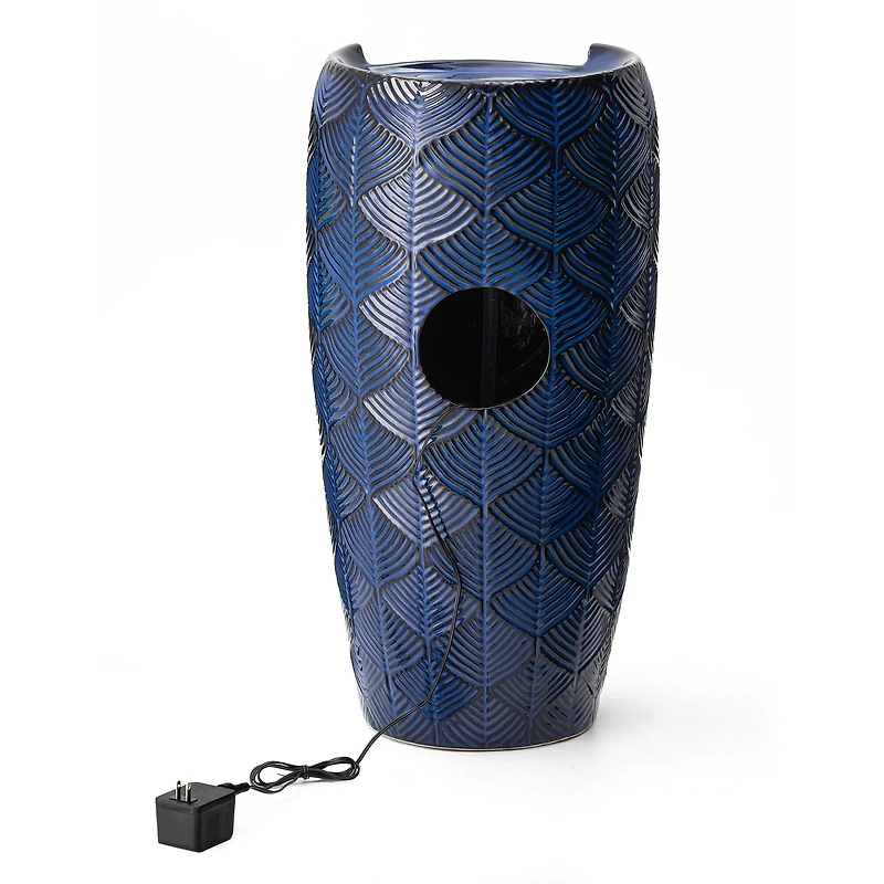 Glitzhome® 29.25" LED Cobalt Blue Scale-Like Ceramic Pot Outdoor Floor Fountain