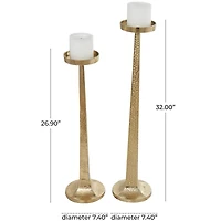 Gold Aluminum Tall Hammered Candle Holder Set