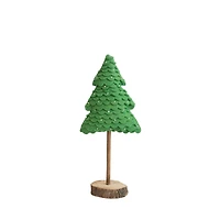 Hello Honey® 13.5" Green Layered Handmade Wool Felt Tree with Beads & Wood Slice Base
