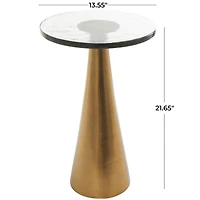 22" Gold Aluminum Geometric Cone Accent Table with Glass Tabletop
