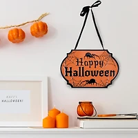 Orange & Black Happy Halloween Cauldron Pot Metal Wall Sign