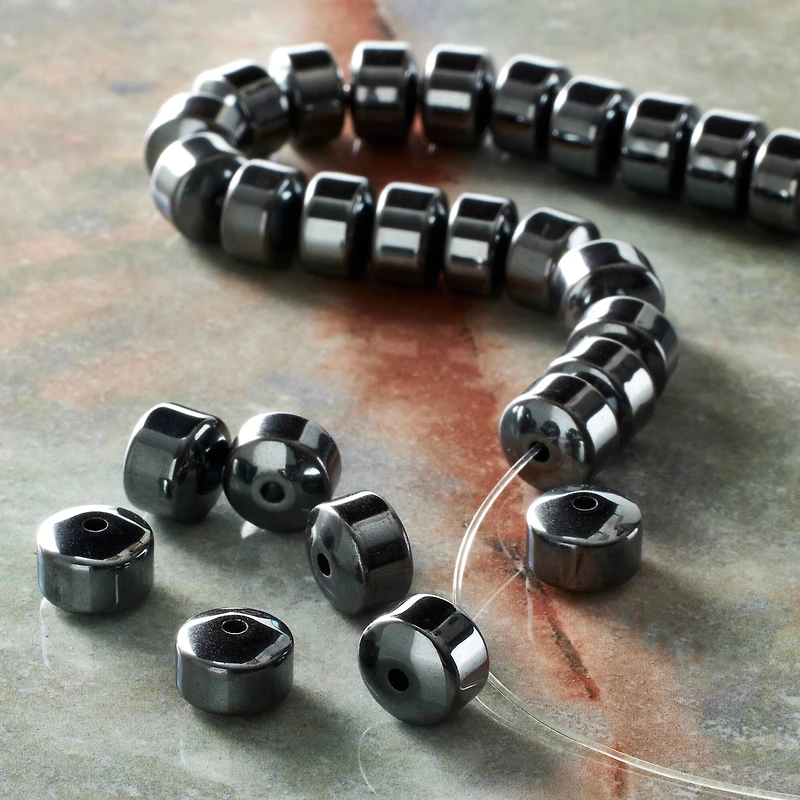 12 Pack:  Hematite Rondelle Beads, 8mm by Bead Landing™