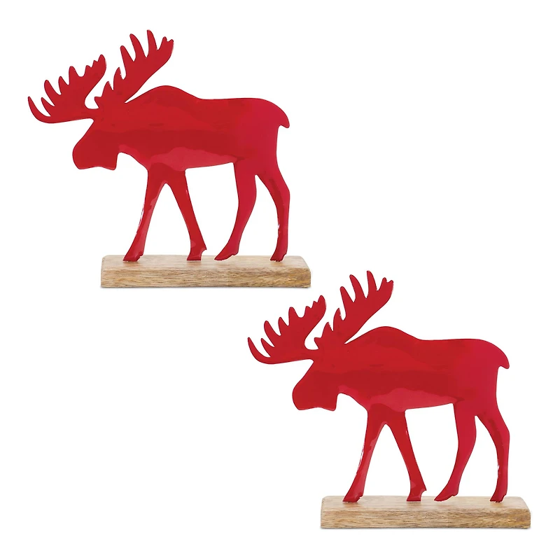 8.75" Metal Moose Silhouettes with Wood Bases, 2ct.