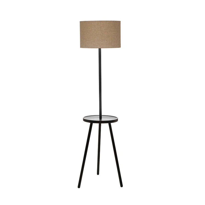 Hello Honey® 63" Natural Scandinavian Wood Table Lamp with Shelf and Linen Shade