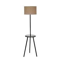 Hello Honey® 63" Natural Scandinavian Wood Table Lamp with Shelf and Linen Shade