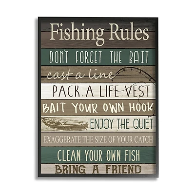 Stupell Industries Rustic Fishing Rules Sign Brown Green Beige Framed Wall Art