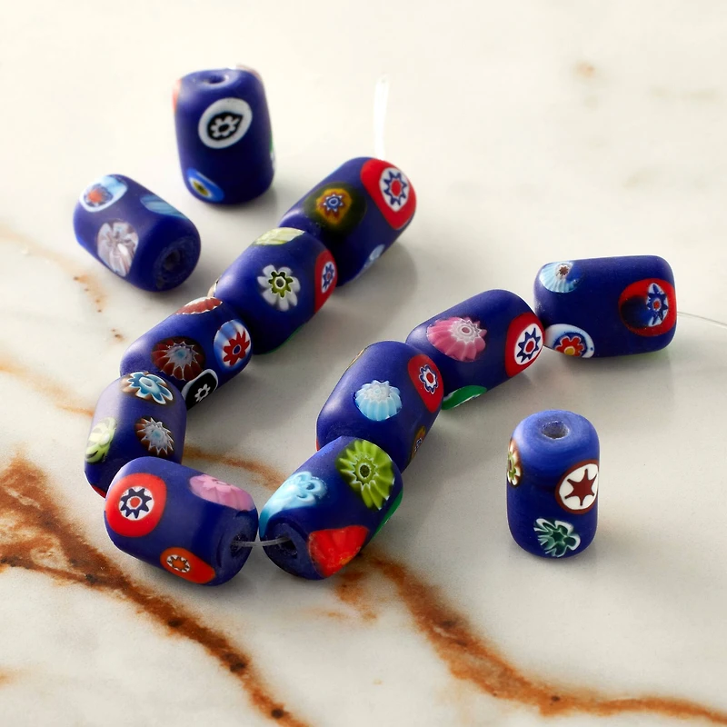 Blue Millefiori Tube Beads by Bead Landing®