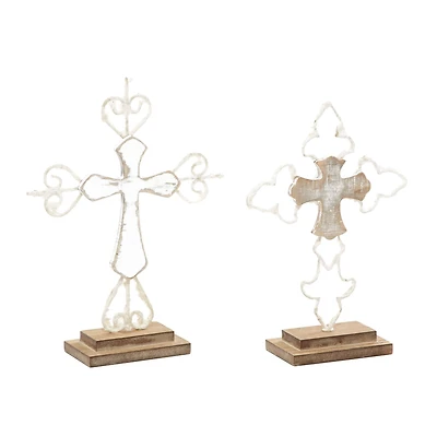 Brown Wood Contemporary Cross Sculpture Set