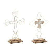 Brown Wood Contemporary Cross Sculpture Set