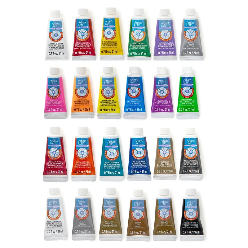 12 Packs: 24 ct. (288 total) Metallic & Neon Acrylic Paint Set by Artist's Loft™