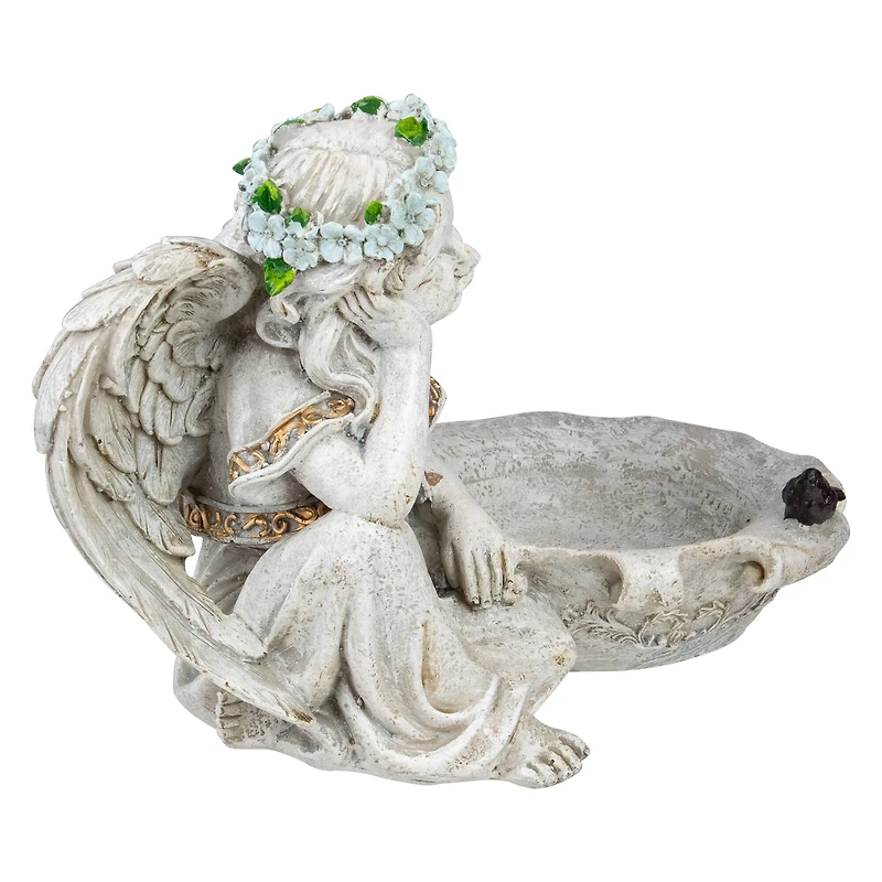 12.25" Sitting Angel Bird Feeder Outdoor Garden Statue