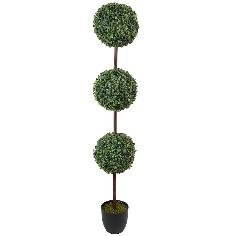 4ft. Unlit Artificial Two-Tone Boxwood Triple Ball Topiary Tree with Round Pot