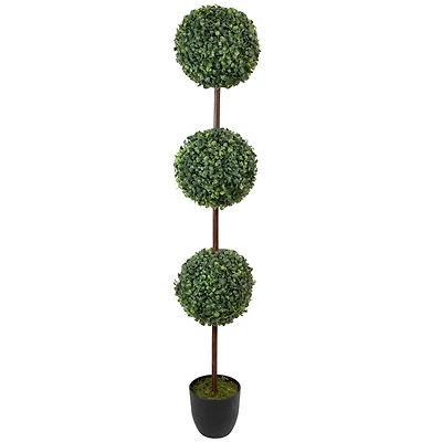 4ft. Unlit Artificial Two-Tone Boxwood Triple Ball Topiary Tree with Round Pot