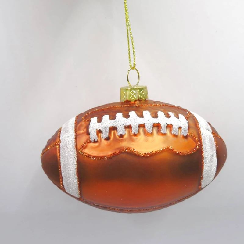Football Glittered Glass Christmas Ornament - 3.5" - Brown