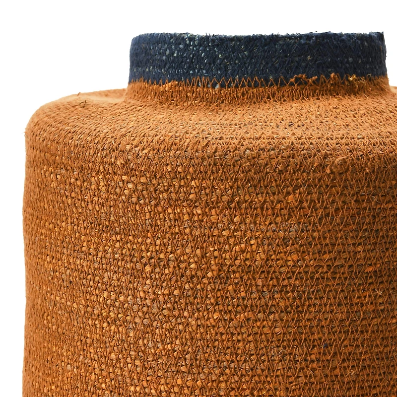 Hello Honey® 15" Orange & Navy Hand-Woven Seagrass Basket