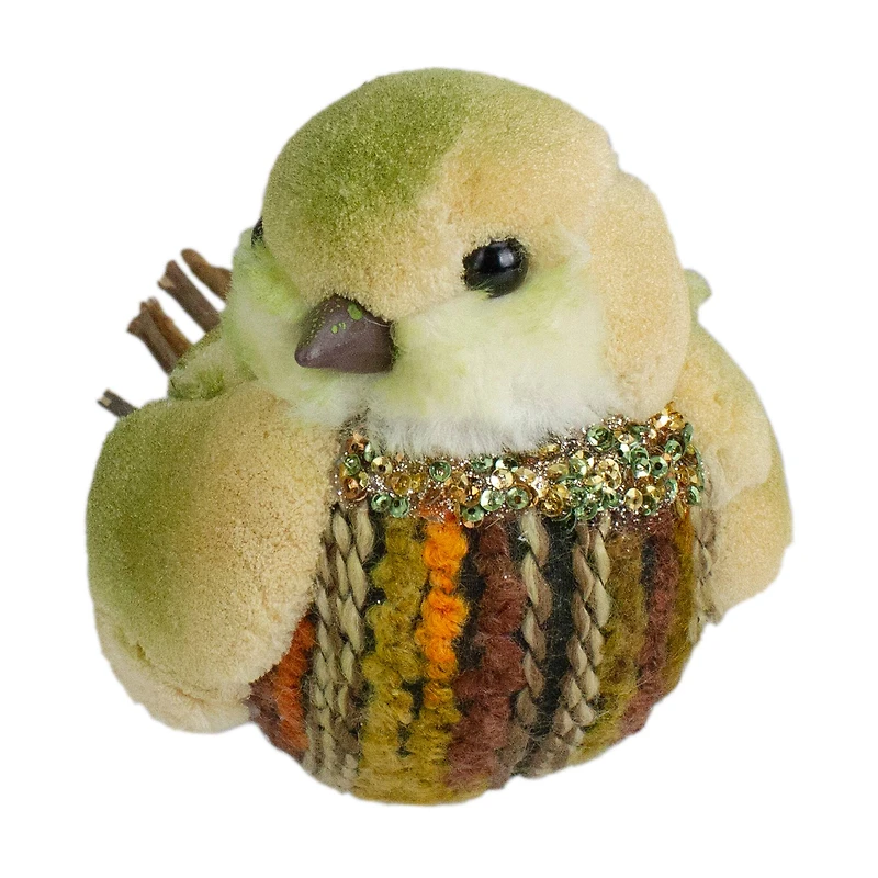 8.5" Green & Brown Autumn Harvest Tabletop Bird With Sequins