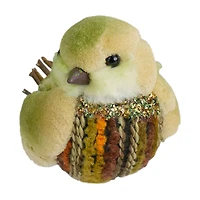8.5" Green & Brown Autumn Harvest Tabletop Bird With Sequins