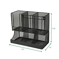 Mind Reader Black Metal Mesh 6 Compartment Upright Breakroom Coffee Condiment and Cup Storage Organizer