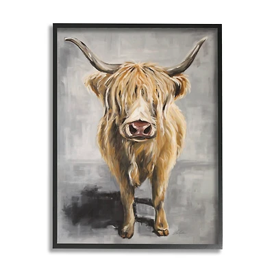 Stupell Industries Shaggy Longhorn Cattle Portrait Rustic Grey Brown Painting Framed Wall Art