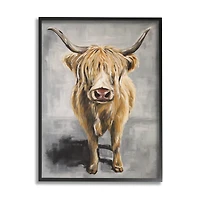 Stupell Industries Shaggy Longhorn Cattle Portrait Rustic Grey Brown Painting Framed Wall Art
