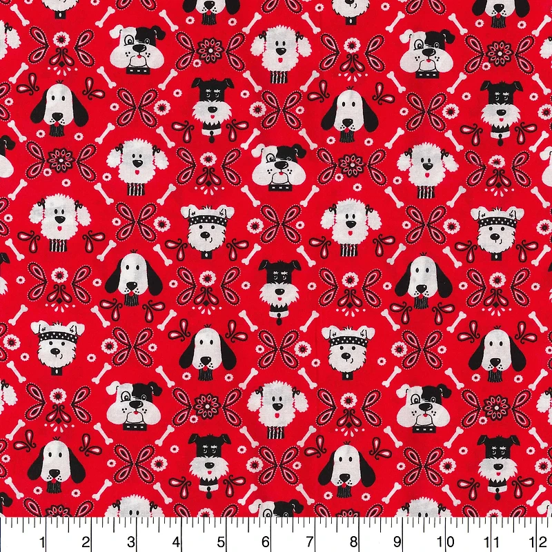 Fabric Traditions Red Bandana Dogs Cotton Fabric