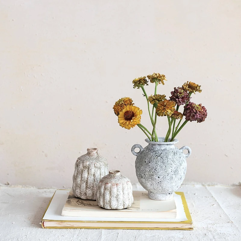 Hello Honey® 6" Gray with Distressed Reactive Glaze Stoneware Vase with Handles