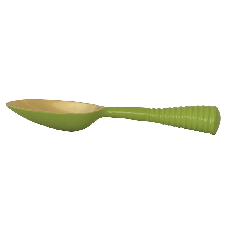 Hello Honey Enameled Aluminum Scoop with Ribbed Handle, Gold Finish and Green