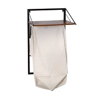 Honey Can Do Black & Walnut Collapsible Wall-Mounted Hamper with Bag and Shelf