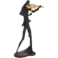 Black Polystone Abstract Musician Sculpture Set with Gold Instruments & Music Notes